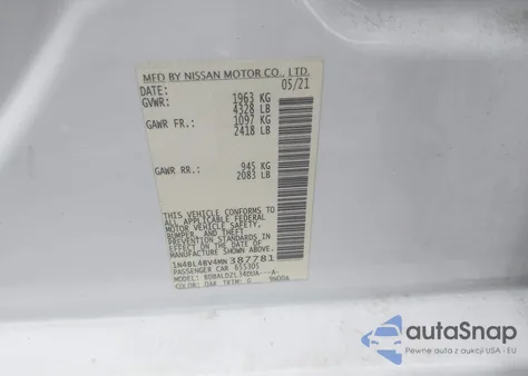 2021 Nissan Altima S z USA, uszkodzony, nr VIN 1N4BL4BV4MN387781